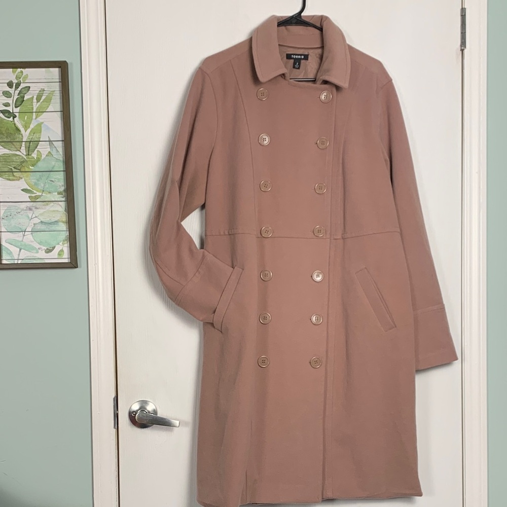 Torrid Mauve Double-Breasted Poly Long Trench Coat Women's 2X Cottagecore Boho